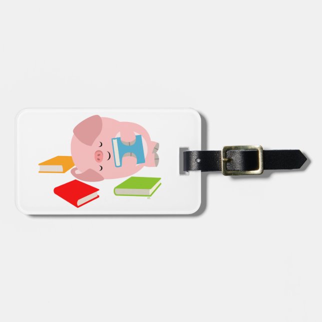 The Little Book Lover (Cartoon Pig) Luggage Tag (Front Horizontal)