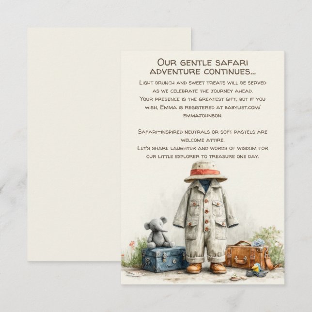 The Little Explorer | Safari Adventure Baby Shower Enclosure Card (Front/Back)