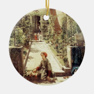 The Little Flower Girl (oil on canvas) Ceramic Ornament