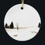 The Little Fox Ceramic Ornament<br><div class="desc">A watercolor landscape inspired by a chance encounter during a winter hike. I was blessed to meet a fox face to face, at close range. I'll never forget the look in his eyes and seeing his magnificent fur blowing in the biting, arctic-like wind. It reminded me that these resourceful creatures...</div>