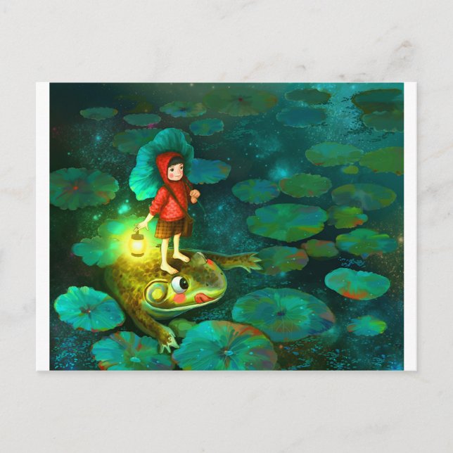 The little girl in the pond with frog.jpg postcard (Front)