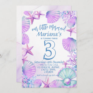 The Little Mermaid 3rd Birthday  Invitation