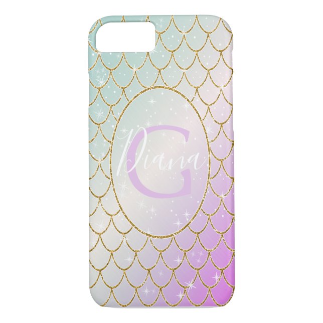 The Little Mermaid. Golden scales on a pink, turqu Case-Mate iPhone Case (Back)