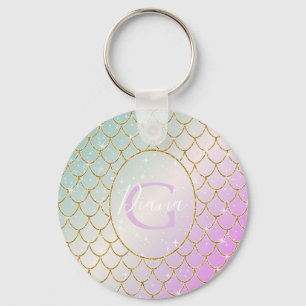 The Little Mermaid. Golden scales on a pink, turqu Keychain
