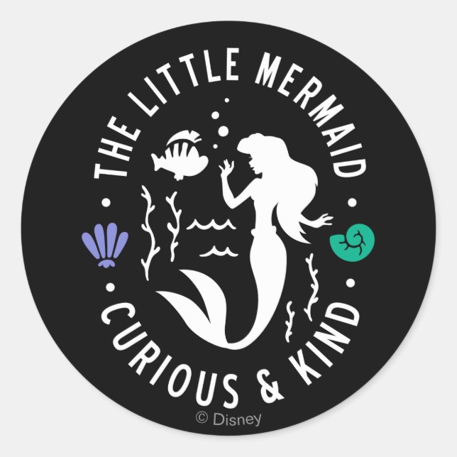 The Little Mermaid Outline "Curious & Kind" Classic Round Sticker (Front)