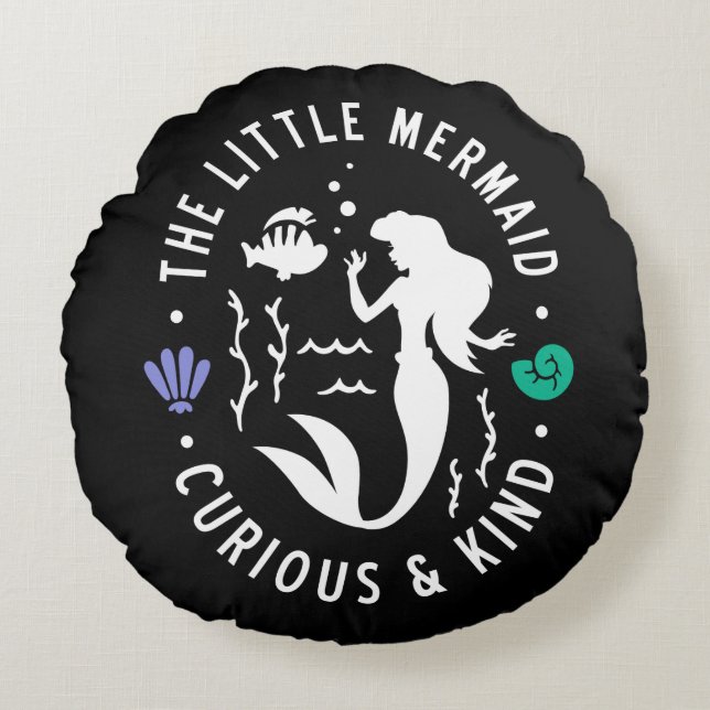 The Little Mermaid Outline "Curious & Kind" Round Pillow (Front)