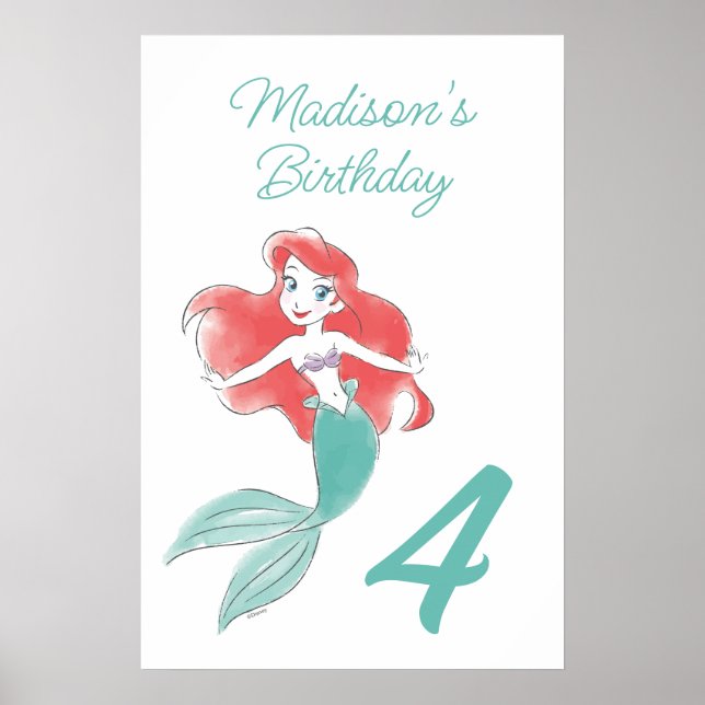 The Little Mermaid | Watercolor Birthday Poster (Front)