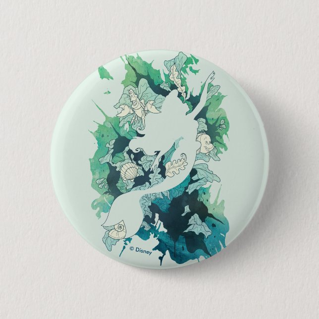 The Little Mermaid Watercolor Silhouette 2 Inch Round Button (Front)