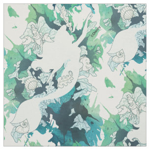 The Little Mermaid Watercolor Silhouette Fabric
