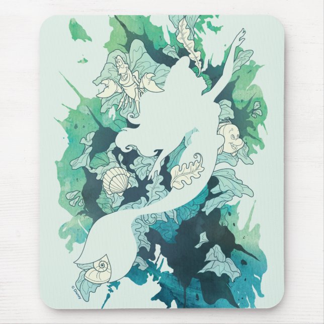 The Little Mermaid Watercolor Silhouette Mouse Pad (Front)
