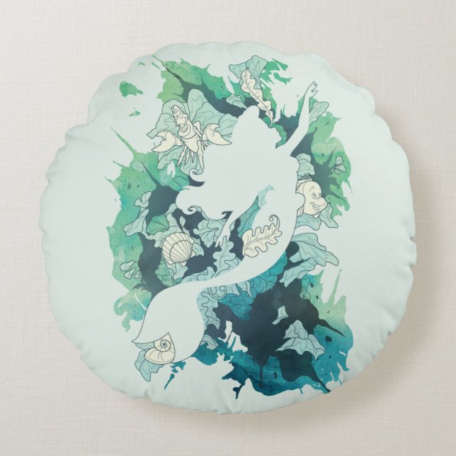 The Little Mermaid Watercolor Silhouette Round Pillow (Front)