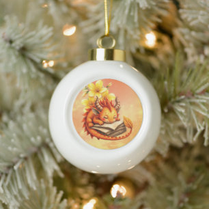 The Little Mystic Dragon.  Ceramic Ball Christmas Ornament