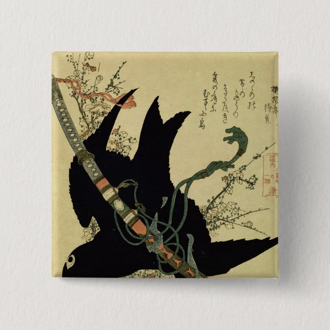 The Little Raven with the Minamoto clan sword 2 Inch Square Button (Front)