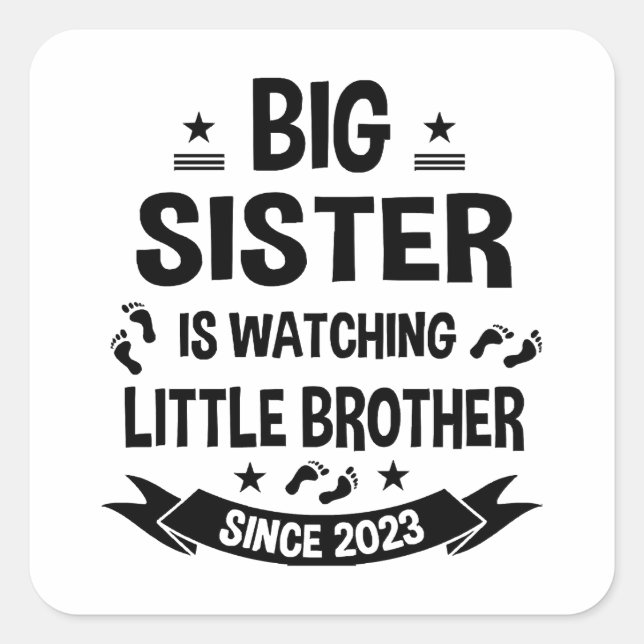 The little sister takes care of the big brother in square sticker (Front)
