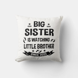The little sister takes care of the big brother in throw pillow