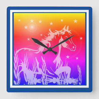 The little sweet pony,pink square wall clock