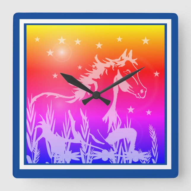 The little sweet pony,pink square wall clock (Front)