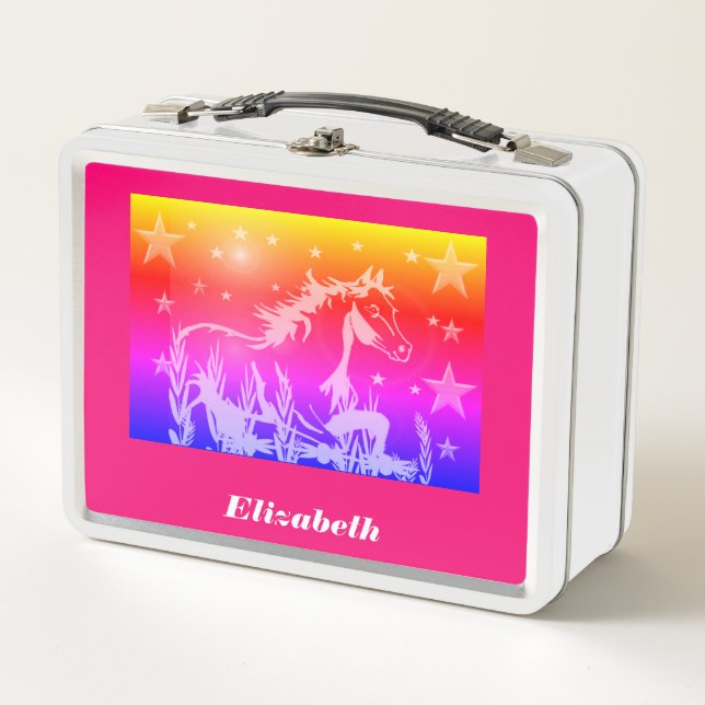 The little sweet pony,rainbow colours personalized metal lunch box (Front)