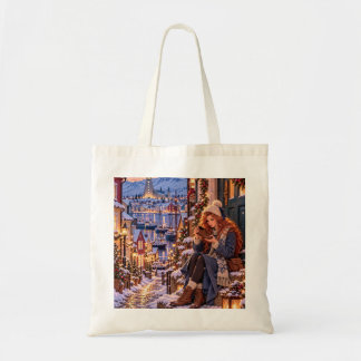 The Little Travel Girl Reykjavik Christmas Canvas Tote Bag