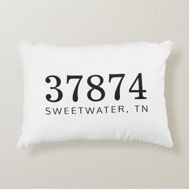 The Location Black and White Zip Code Accent Pillow (Front)