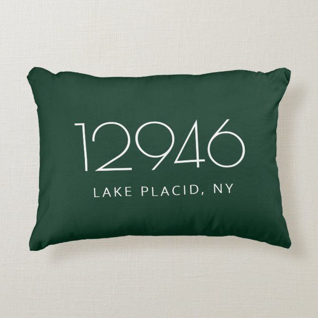 The Location Forest Green and White Zip Code Accent Pillow (Front)