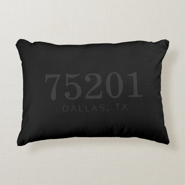 The Location Zip Code Black and Charcoal Grey Accent Pillow (Front)