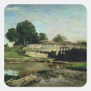 The Lock at Optevoz, 1859 Square Sticker