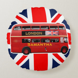 The London Red Bus Round Pillow