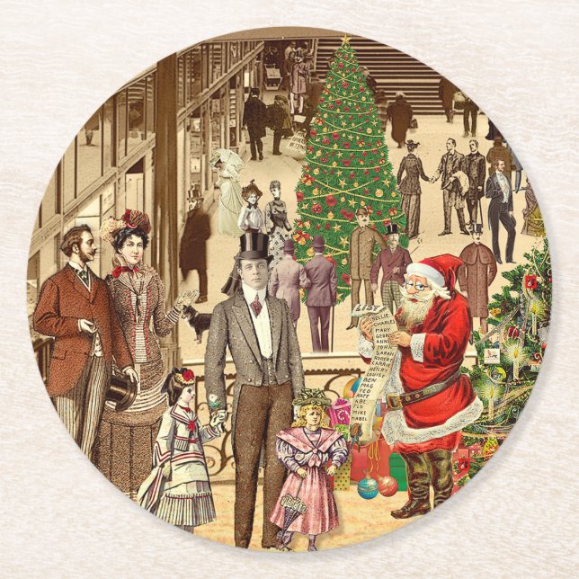 The Long List of Santa Claus Round Paper Coaster (Front)