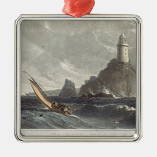 The longships lighthouse of Lands End, Cornwall, f Metal Ornament