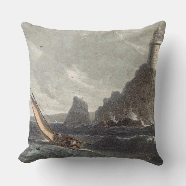 The longships lighthouse of Lands End, Cornwall, f Throw Pillow (Front)