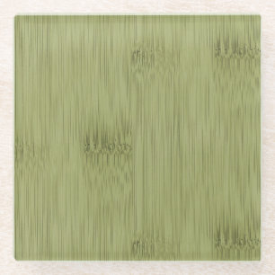 The Look of Bamboo in Olive Moss Green Wood Grain Glass Coaster