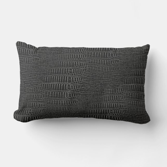 The Look of Black Realistic Alligator Skin Lumbar Pillow (Front)
