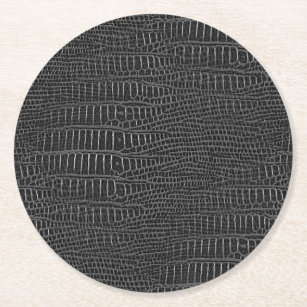The Look of Black Realistic Alligator Skin Round Paper Coaster