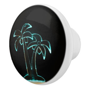 The Look of Neon Lit Up Tropical Palm Trees Ceramic Knob