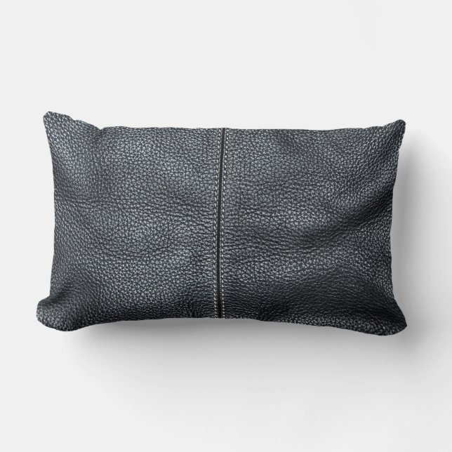 The Look of Soft Stitched Black Leather Grain Lumbar Pillow (Front)