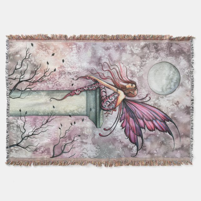 The Lookout Fairy Fantasy Art Throw Blanket (Front)