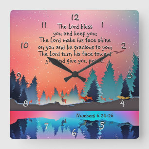 The Lord Bless You Numbers 6:24-26 Winter Lake Square Wall Clock