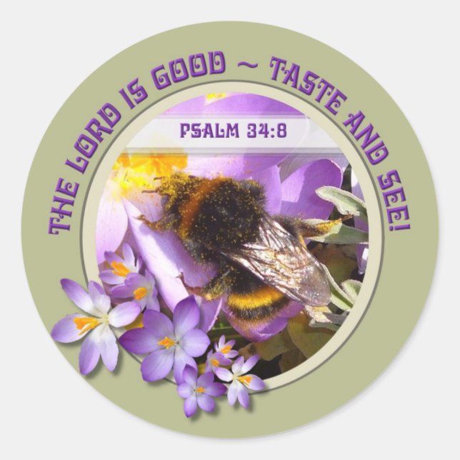 The Lord is good, Bee on crocus Classic Round Sticker (Front)