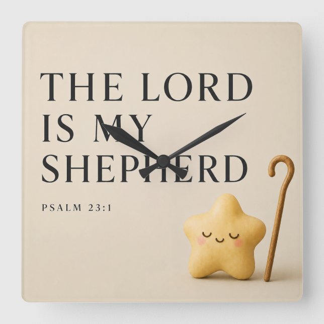 The Lord Is My Shepherd | Psalm 23:1 | Cream Square Wall Clock (Front)