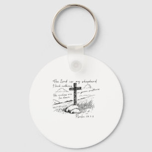 The Lord Is My Shepherd Psalm 23 Cross Meadow  Keychain