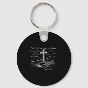 The Lord Is My Shepherd Psalm 23 Cross Meadow  Keychain