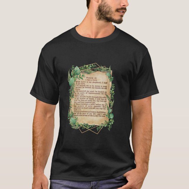 The LORD is My Shepherd Psalm 23 Leaf Art Design R T-Shirt (Front)