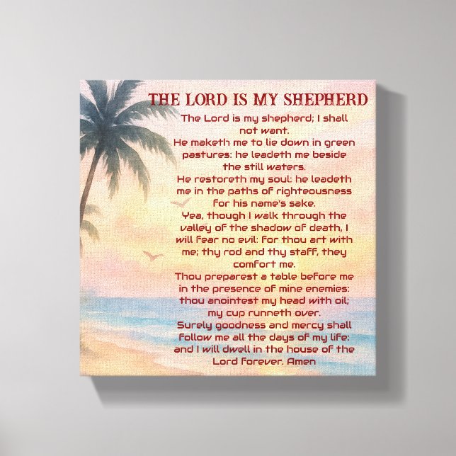 The Lord Is My Shepherd Psalm 23 Sunset Beach  Canvas Print (Front)