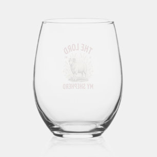 The Lord Is My Shepherd Vintage Sheep Shirt Design Stemless Wine Glass