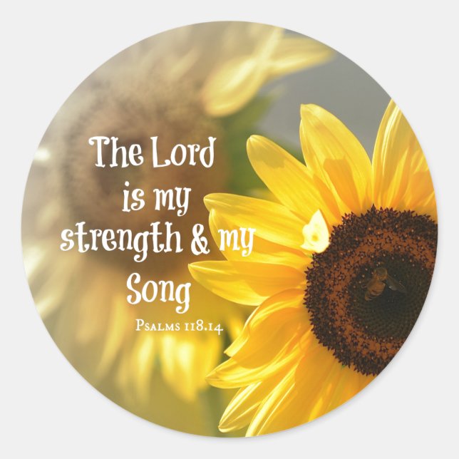 The Lord is my Strength and Song Bible Verse Classic Round Sticker (Front)