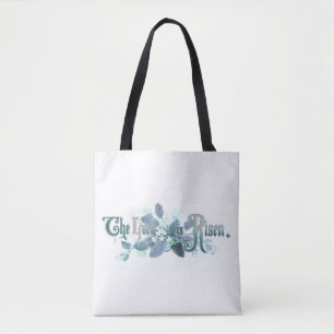 "The Lord is Risen" Vintage Easter Art light teal Tote Bag
