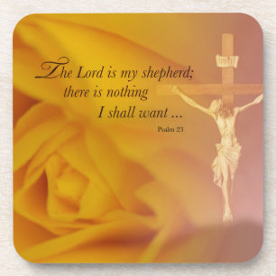 The Lord is Shepherd, Cross & Yellow Rose Coaster
