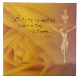 The Lord is Shepherd, Cross & Yellow Rose Tile