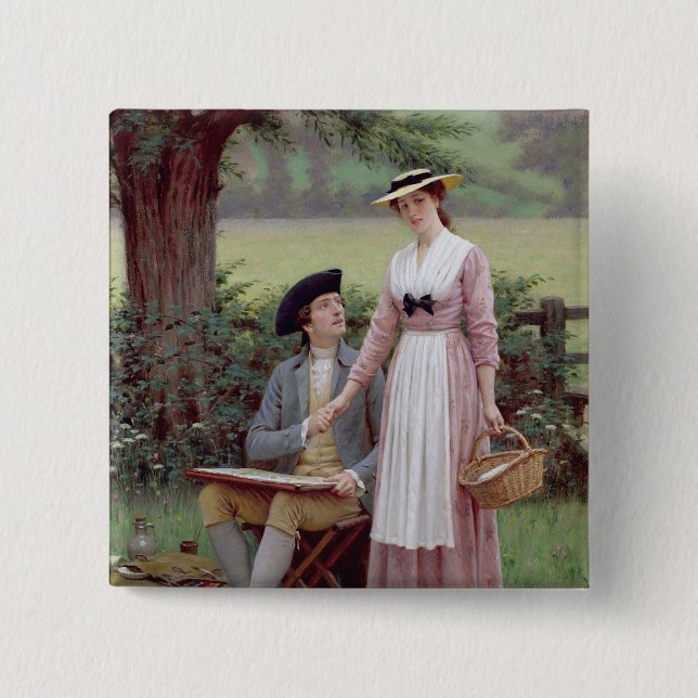 The Lord of Burleigh, Tennyson, 1919 (oil on canva 2 Inch Square Button (Front)